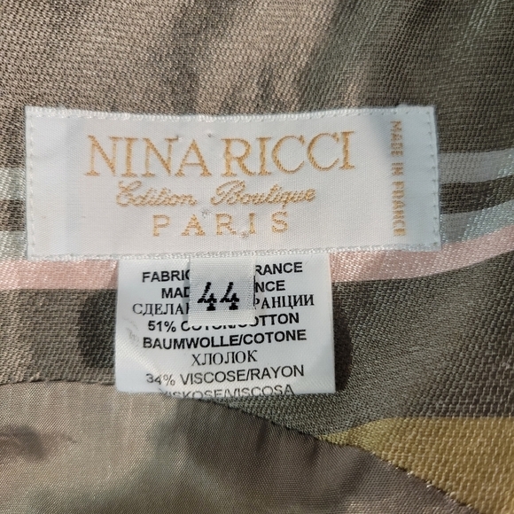 Nina Ricci French Silk Pink & Olive Striped Sheath Dress - Picture 5 of 8